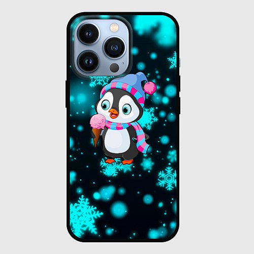 Чехол iPhone 13 Pro Новогодний пингвин / 3D-Черный – фото 1