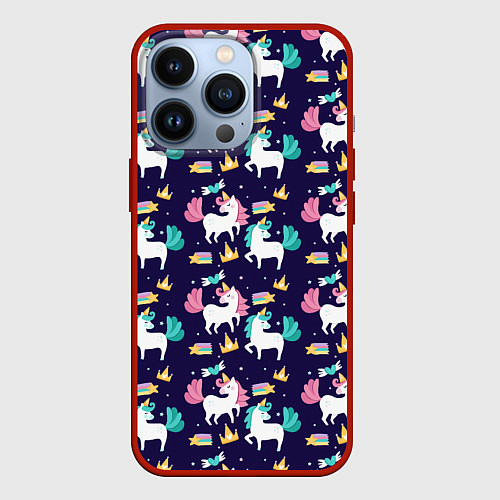 Чехол iPhone 13 Pro Unicorn pattern / 3D-Красный – фото 1