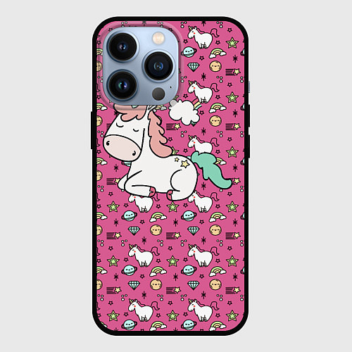 Чехол iPhone 13 Pro Единорог / 3D-Черный – фото 1