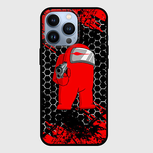 Чехол iPhone 13 Pro Among Us Impostor Gun Red / 3D-Черный – фото 1