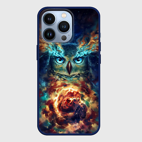 Чехол iPhone 13 Pro Сова Космос / 3D-Тёмно-синий – фото 1