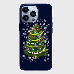 Чехол для iPhone 13 Pro Новогодняя Ёлка, цвет: 3D-тёмно-синий