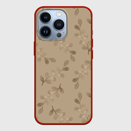 Чехол iPhone 13 Pro Листья на бежевом фоне / 3D-Красный – фото 1