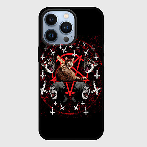 Чехол iPhone 13 Pro Satanic Cat / 3D-Черный – фото 1
