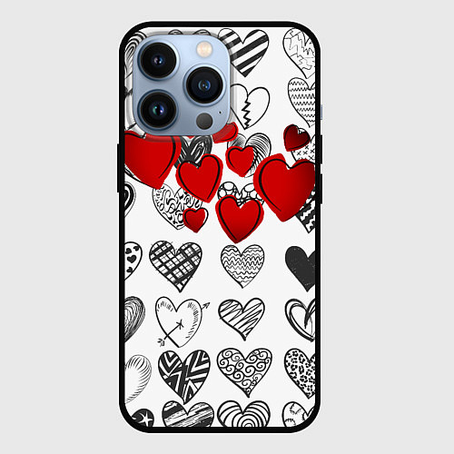 Чехол iPhone 13 Pro Сердца / 3D-Черный – фото 1