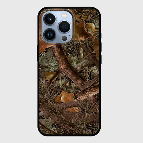 Чехол iPhone 13 Pro Охотничий камуфляж / 3D-Черный – фото 1