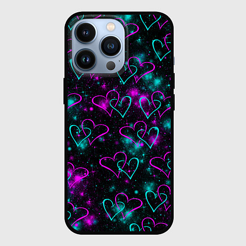 Чехол iPhone 13 Pro Сердечки / 3D-Черный – фото 1