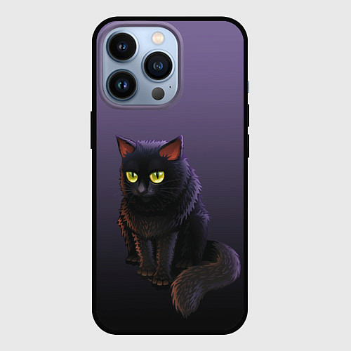 Чехол iPhone 13 Pro Черный кот на фиолетовом / 3D-Черный – фото 1