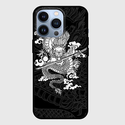 Чехол iPhone 13 Pro ДРАКОН DRAGON / 3D-Черный – фото 1