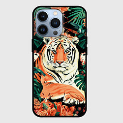 Чехол для iPhone 13 Pro Огненный Тигр в Цветах, цвет: 3D-черный