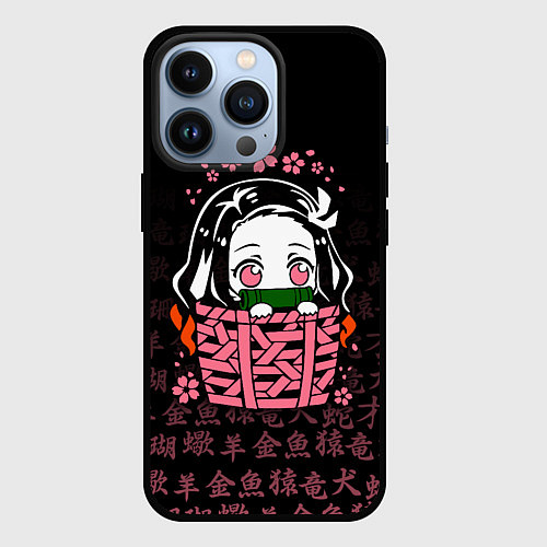 Чехол iPhone 13 Pro NEZUKO НЕЗУКО ИЕРОГЛИФЫ DEMON SLAYER / 3D-Черный – фото 1