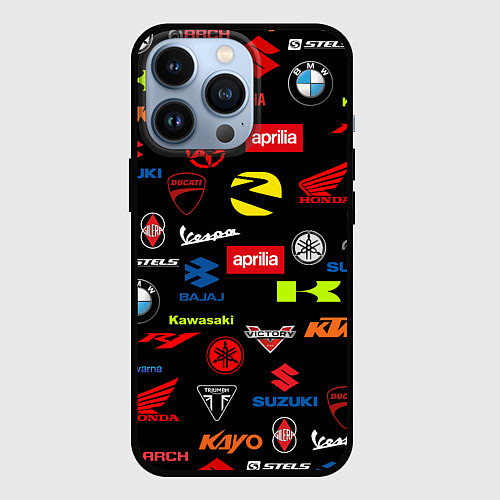 Чехол iPhone 13 Pro Motorcycle pattern Мото паттерн Z / 3D-Черный – фото 1