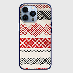 Чехол для iPhone 13 Pro Славянский узор красно-черный, цвет: 3D-тёмно-синий