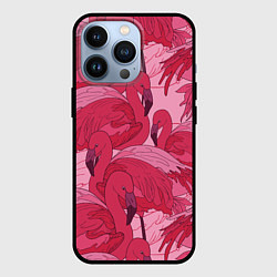 Чехол для iPhone 13 Pro Розовые фламинго, цвет: 3D-черный