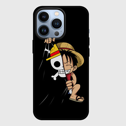 Чехол iPhone 13 Pro ONE PIECE ЛУФФИ ЧЕРЕП СИМВОЛ / 3D-Черный – фото 1