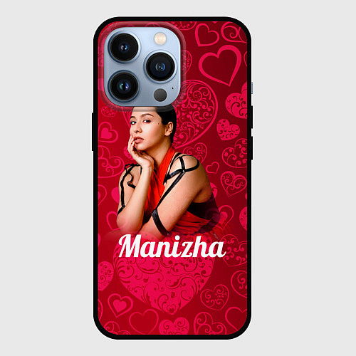 Чехол iPhone 13 Pro Manizha Сердечки / 3D-Черный – фото 1