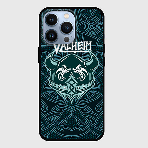 Чехол iPhone 13 Pro Valheim шлем с рогами / 3D-Черный – фото 1