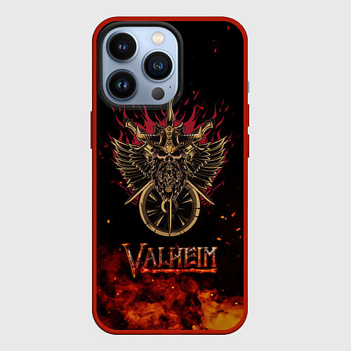 Чехол iPhone 13 Pro Valheim символ черепа / 3D-Красный – фото 1