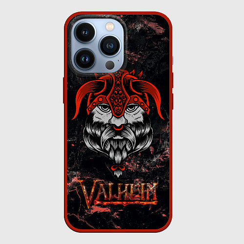 Чехол iPhone 13 Pro Valheim лицо викинга / 3D-Красный – фото 1