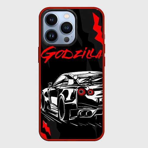 Чехол iPhone 13 Pro NISSAN GT-R GODZILLA / 3D-Красный – фото 1