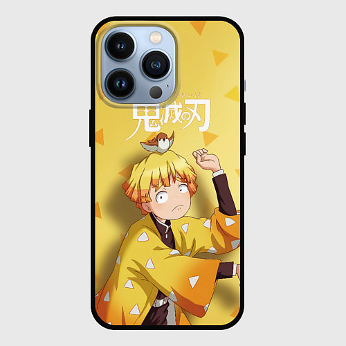 Чехол iPhone 13 Pro Zenitsu Agatsuma Kimetsu no Yaiba / 3D-Черный – фото 1