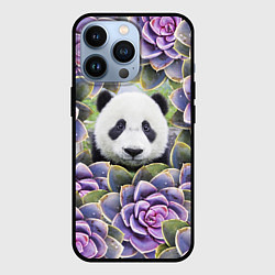 Чехол для iPhone 13 Pro Панда среди цветов, цвет: 3D-черный