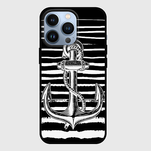 Чехол iPhone 13 Pro ЧЕРНАЯ ТЕЛЬНЯШКА С ЯКОРЕМ ВМФ / 3D-Черный – фото 1