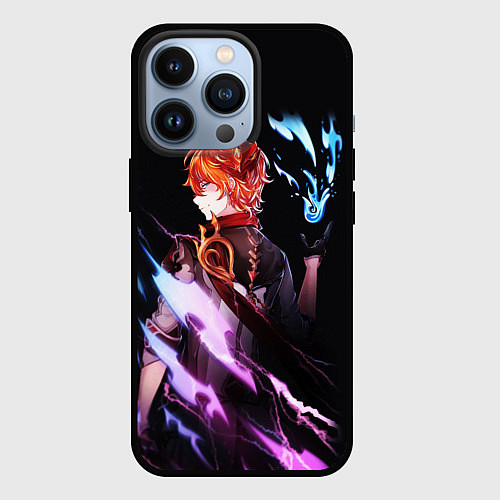 Чехол iPhone 13 Pro ТАРТАЛЬЯ - GENSHIN IMPACT NEON / 3D-Черный – фото 1