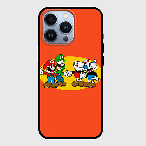 Чехол iPhone 13 Pro CupHead x Mario / 3D-Черный – фото 1