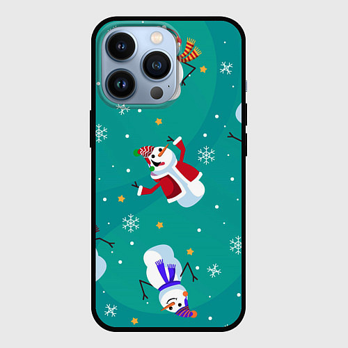 Чехол iPhone 13 Pro РазНые Снеговики / 3D-Черный – фото 1