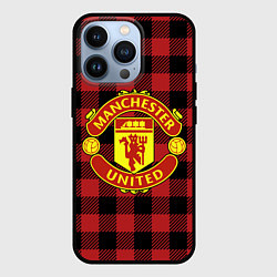Чехол для iPhone 13 Pro Манчестер Юнайтед фон в клетку, цвет: 3D-черный
