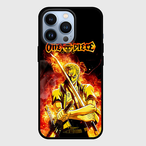Чехол iPhone 13 Pro Зоро в огне One Piece Большой куш / 3D-Черный – фото 1