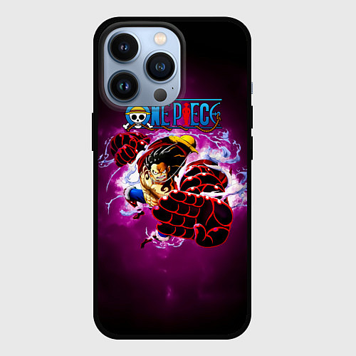 Чехол iPhone 13 Pro Атака резинового Луффи One Piece / 3D-Черный – фото 1