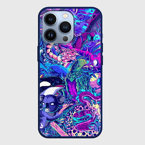 Чехол iPhone 13 Pro Неоновые Звери / 3D-Тёмно-синий – фото 1
