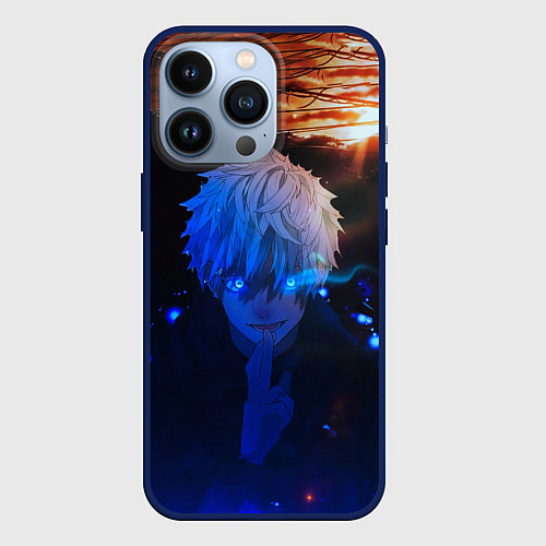 Чехол iPhone 13 Pro Сатору гото голубые глаза / 3D-Тёмно-синий – фото 1