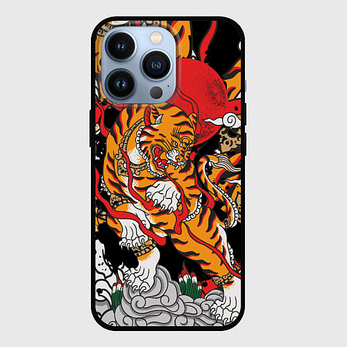 Чехол iPhone 13 Pro Самурайский тигр / 3D-Черный – фото 1