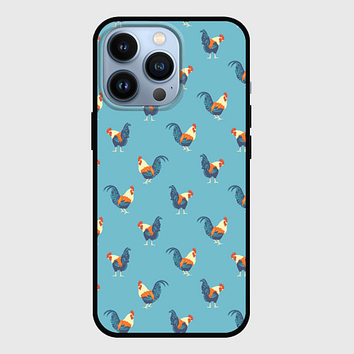 Чехол iPhone 13 Pro Петушки паттерн / 3D-Черный – фото 1
