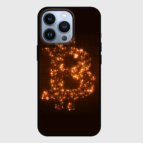 Чехол iPhone 13 Pro СВЕТЯЩИЙСЯ BITCOIN / 3D-Черный – фото 1
