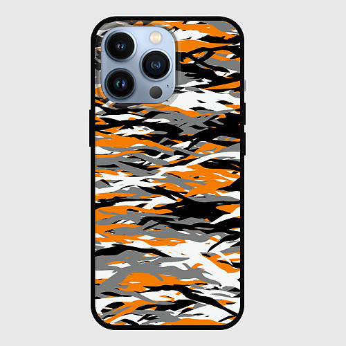 Чехол iPhone 13 Pro Тигровый камуфляж / 3D-Черный – фото 1