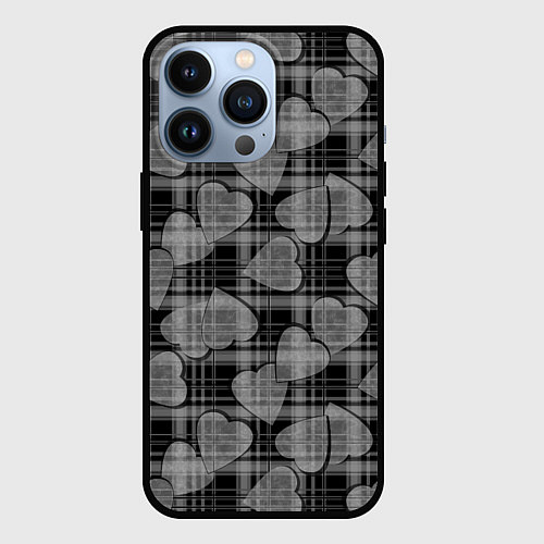 Чехол iPhone 13 Pro Черно-серый клетчатый узор / 3D-Черный – фото 1