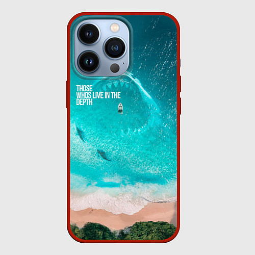 Чехол iPhone 13 Pro Shark in sea / 3D-Красный – фото 1