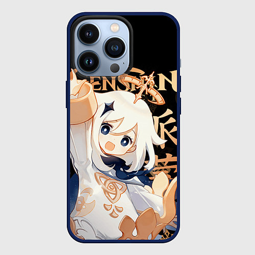 Чехол iPhone 13 Pro Паймон Genshin Impact / 3D-Тёмно-синий – фото 1