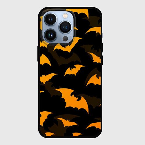 Чехол iPhone 13 Pro ЛЕТУЧИЕ МЫШИ НОЧЬ ХЕЛЛОУИН HALLOWEEN NIGHT BATS / 3D-Черный – фото 1