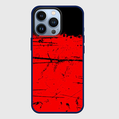 Чехол iPhone 13 Pro КРАСНЫЙ ГРАНЖ RED GRUNGE / 3D-Тёмно-синий – фото 1