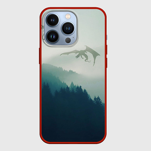 Чехол iPhone 13 Pro ДРАКОНЫ НАД ЛЕСОМ DRAGON / 3D-Красный – фото 1