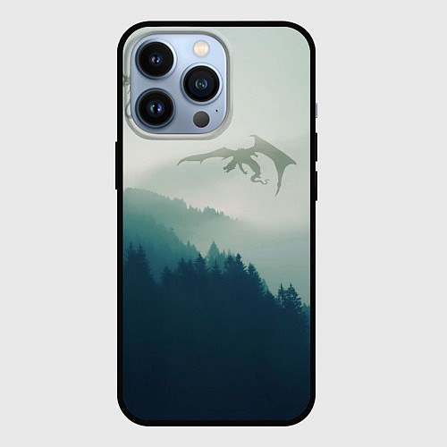 Чехол iPhone 13 Pro ДРАКОНЫ НАД ЛЕСОМ DRAGON / 3D-Черный – фото 1