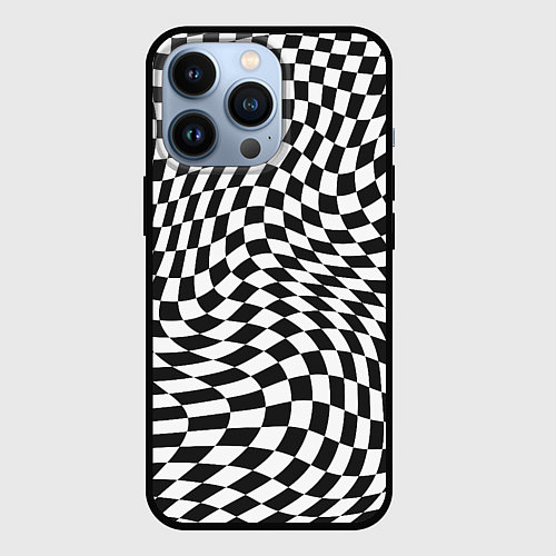 Чехол iPhone 13 Pro Черно-белая клетка Black and white squares / 3D-Черный – фото 1