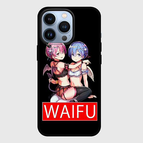 Чехол iPhone 13 Pro Рем и рам вайфу Re zero ahegao / 3D-Черный – фото 1