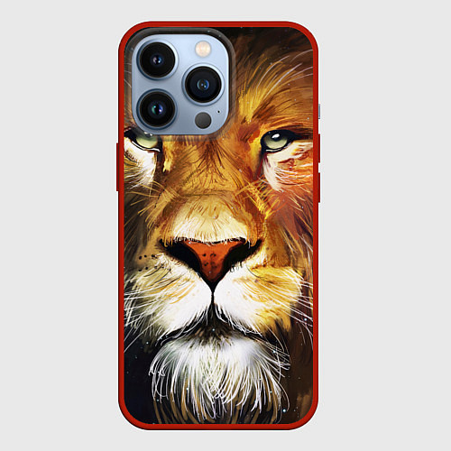 Чехол iPhone 13 Pro Лев царь зверей / 3D-Красный – фото 1