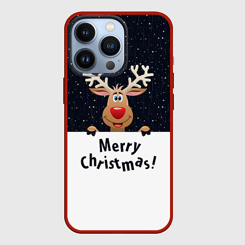 Чехол iPhone 13 Pro Новогодний Оленёнок Рудольф / 3D-Красный – фото 1